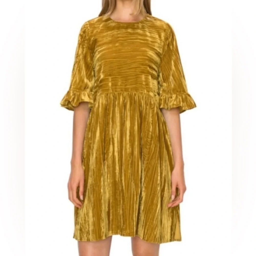 Melloday Ruffle Sleeve crinkle Velvet Mini Dress in Blush Size XS - Picture 4 of 12